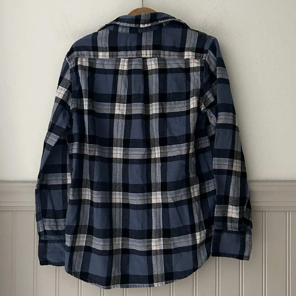 GAP Kids Boys Size Medium Navy and White Plaid Button Down Shirt